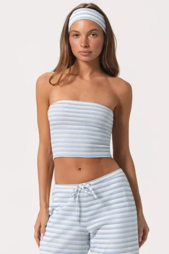 Top a fascia in jersey a costine a righe blu