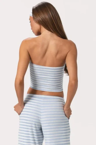 Top a fascia in jersey a costine a righe blu