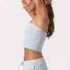 Top a fascia in jersey a costine a righe blu Top a fascia in jersey a costine a righe blu
