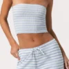 Top a fascia in jersey a costine a righe blu Top a fascia in jersey a costine a righe blu