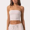 Top a fascia in jersey a costine a righe rosa