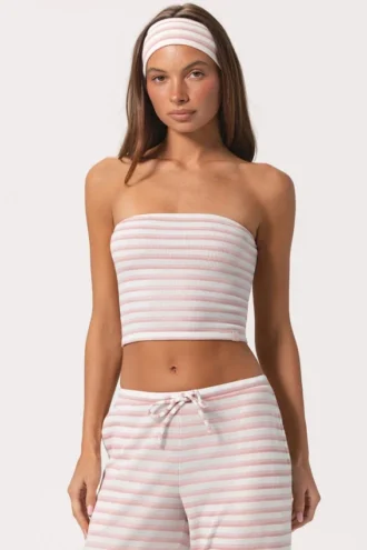 Top a fascia in jersey a costine a righe rosa