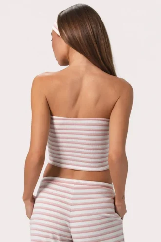 Top a fascia in jersey a costine a righe rosa