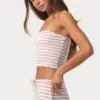 Top a fascia in jersey a costine a righe rosa