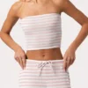 Top a fascia in jersey a costine a righe rosa