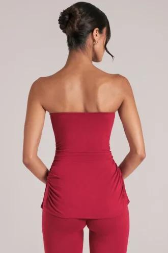 Top a fascia lungo Leni in rosso ciliegia