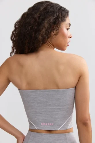 Top a fascia Soft Active con bordi a contrasto in grigio melange