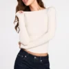 Top a maniche lunghe con arricciature in modal a coste Luisa, color avorio Top a maniche lunghe con arricciature in modal a coste Luisa, color avorio