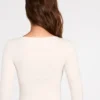 Top a maniche lunghe con arricciature in modal a coste Luisa, color avorio Top a maniche lunghe con arricciature in modal a coste Luisa, color avorio