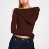 Top a maniche lunghe con arricciature in modal a coste Luisa, color cioccolato Top a maniche lunghe con arricciature in modal a coste Luisa, color cioccolato
