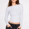 Top a maniche lunghe con arricciature in modal a coste Luisa in grigio Top a maniche lunghe con arricciature in modal a coste Luisa in grigio
