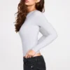 Top a maniche lunghe con arricciature in modal a coste Luisa in grigio Top a maniche lunghe con arricciature in modal a coste Luisa in grigio
