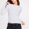 Top a maniche lunghe con arricciature in modal a coste Luisa in grigio Top a maniche lunghe con arricciature in modal a coste Luisa in grigio