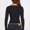 Top a maniche lunghe con arricciature in modal a coste Luisa, nero Top a maniche lunghe con arricciature in modal a coste Luisa, nero