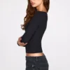 Top a maniche lunghe con arricciature in modal a coste Luisa, nero Top a maniche lunghe con arricciature in modal a coste Luisa, nero