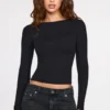 Top a maniche lunghe con arricciature in modal a coste Luisa, nero Top a maniche lunghe con arricciature in modal a coste Luisa, nero
