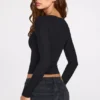 Top a maniche lunghe con arricciature in modal a coste Luisa, nero Top a maniche lunghe con arricciature in modal a coste Luisa, nero