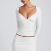 Top a maniche lunghe con arricciature in modal Emry, colore bianco Top a maniche lunghe con arricciature in modal Emry, colore bianco