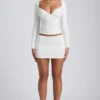 Mini gonna a vita media con arricciature in modal Cali, colore bianco Mini gonna a vita media con arricciature in modal Cali, colore bianco
