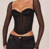 Top a maniche lunghe con corsetto Zella in nero Top a maniche lunghe con corsetto Zella in nero
