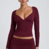 Top a maniche lunghe con ruches Emry in modal color prugna Top a maniche lunghe con ruches Emry in modal color prugna