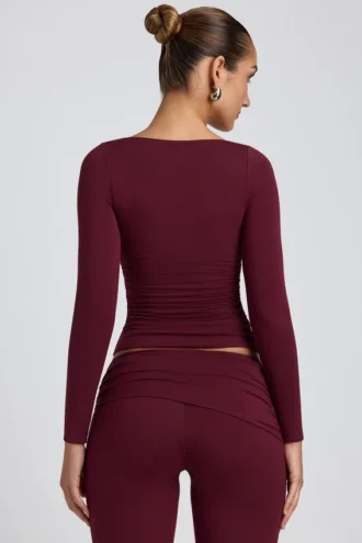 Top a maniche lunghe con ruches Emry in modal color prugna