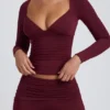 Top a maniche lunghe con ruches Emry in modal color prugna Top a maniche lunghe con ruches Emry in modal color prugna