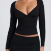 Top a maniche lunghe con ruches Emry in modal nero Top a maniche lunghe con ruches Emry in modal nero