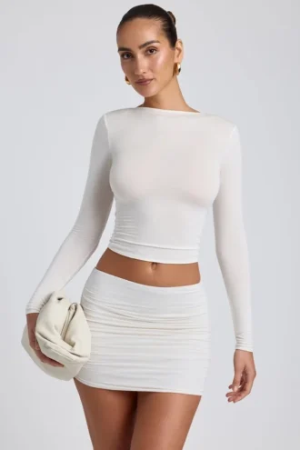 Top a maniche lunghe con ruches in modal Alia, colore bianco