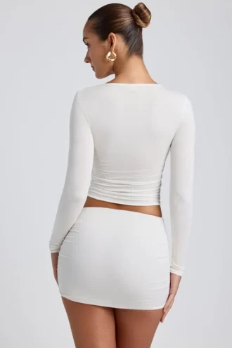 Top a maniche lunghe con ruches in modal Alia, colore bianco