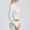 Top a maniche lunghe con ruches in modal Alia, colore bianco Top a maniche lunghe con ruches in modal Alia, colore bianco
