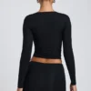 Top a maniche lunghe con ruches in modal Alia, nero Top a maniche lunghe con ruches in modal Alia, nero