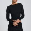 Top a maniche lunghe con ruches in modal Alia, nero Top a maniche lunghe con ruches in modal Alia, nero