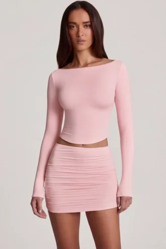 Top a maniche lunghe con scollo a barchetta in Modal rosa Charliane