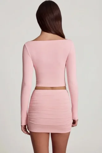Mini gonna a vita media con ruches in Modal Cali, colore rosa