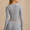 Top a maniche lunghe in modal a costine, colore blu chiaro Top a maniche lunghe in modal a costine, colore blu chiaro