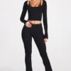 Pantaloni a zampa di elefante a vita media in Modal Philippa, colore nero Pantaloni a zampa di elefante a vita media in Modal Philippa, colore nero