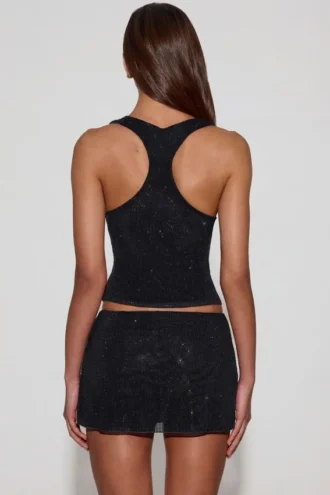 Top Aine in jersey con scollo rotondo e dorso a vogatore, decorato, in nero