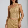 Top asimmetrico con dettagli a sciarpa decorato Cosette in oro Top asimmetrico con dettagli a sciarpa decorato Cosette in oro