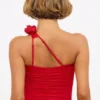 Top asimmetrico in jersey elasticizzato con dettagli a rose di Tesia in rosso scarlatto Top asimmetrico in jersey elasticizzato con dettagli a rose di Tesia in rosso scarlatto