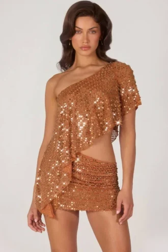 Top asimmetrico monospalla con decorazioni Callista in bronzo