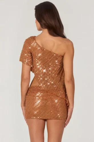 Top asimmetrico monospalla con decorazioni Callista in bronzo