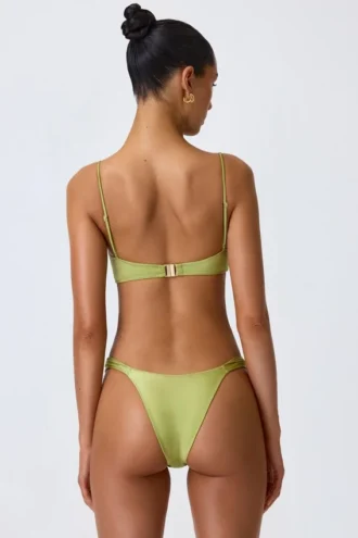 Slip Bikini con spalline larghe e decorazioni Sunray in verde pera