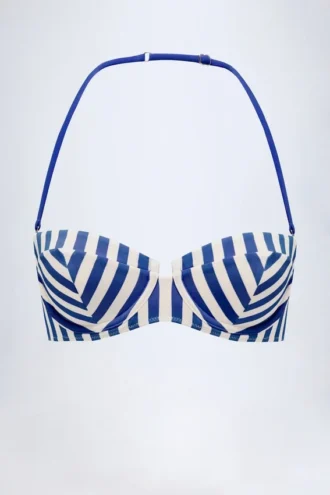 Top bikini a balconcino con ferretto e scollo all’americana Ascona a righe blu marino