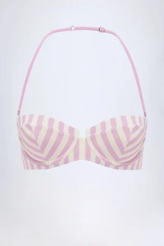 Top bikini a balconcino con ferretto e scollo all’americana Ascona a righe malva