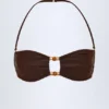 Top bikini a fascia Manava con perline in cioccolato fondente Top bikini a fascia Manava con perline in cioccolato fondente