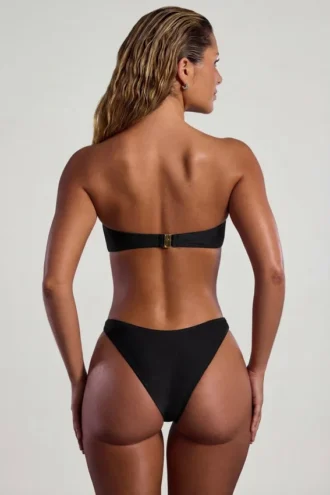 Top bikini a fascia Praslin con perline in nero