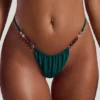 Slip Bikini con coulisse decorato con perline Curacao in verde giada Slip Bikini con coulisse decorato con perline Curacao in verde giada