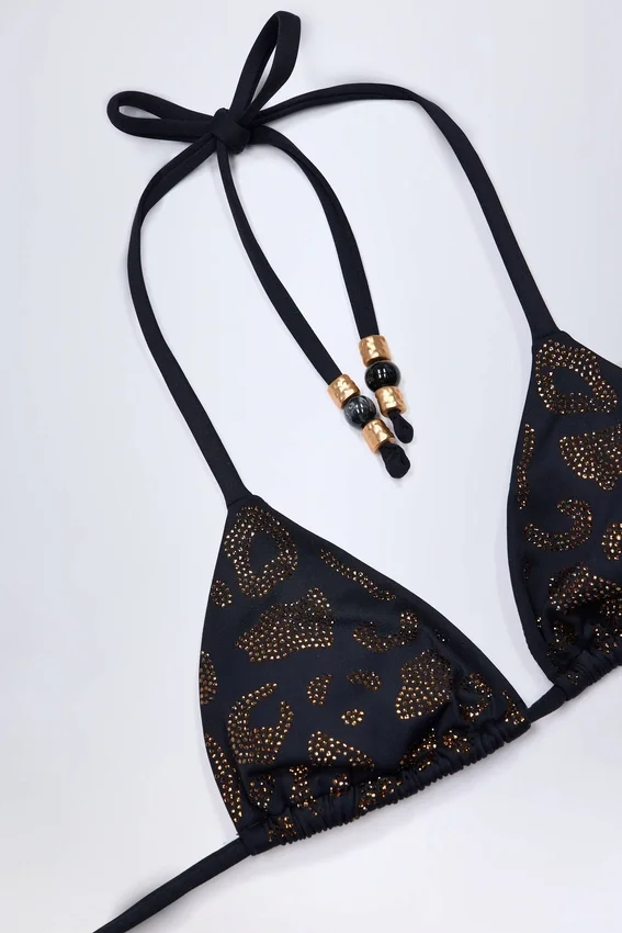 Top bikini a triangolo Comoros con dettagli decorativi in nero Top bikini a triangolo Comoros con dettagli decorativi in nero