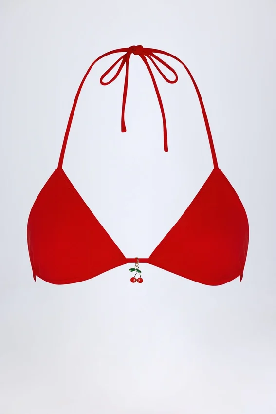 Top bikini a triangolo con dettaglio charm Canggu in rosso fuoco Top bikini a triangolo con dettaglio charm Canggu in rosso fuoco